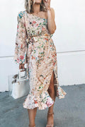 Spring Has Sprung Print One Shoulder Dress