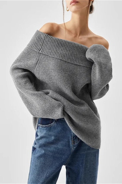 Off-shoulder Grey Sweater