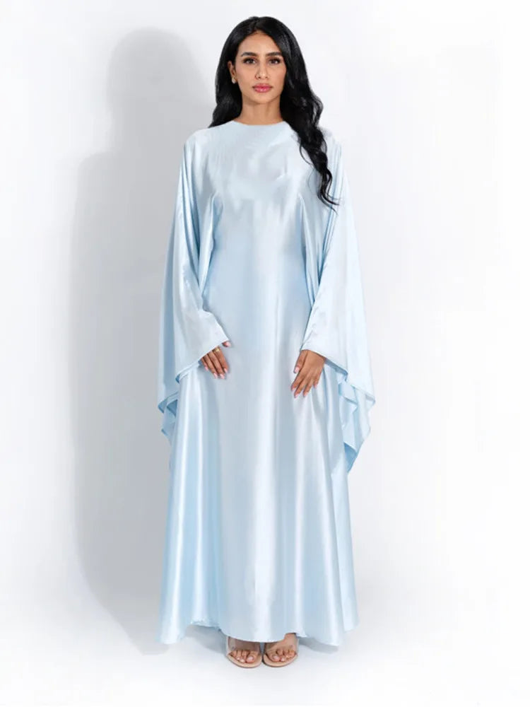 Satin Cloak Long Sleeve Loose Kaftan for New O Neck Long Dress