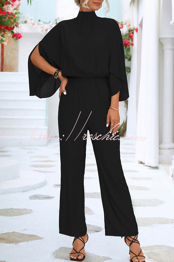 Color Slit Back Lace Up Hollow Long Sleeve Jumpsuit