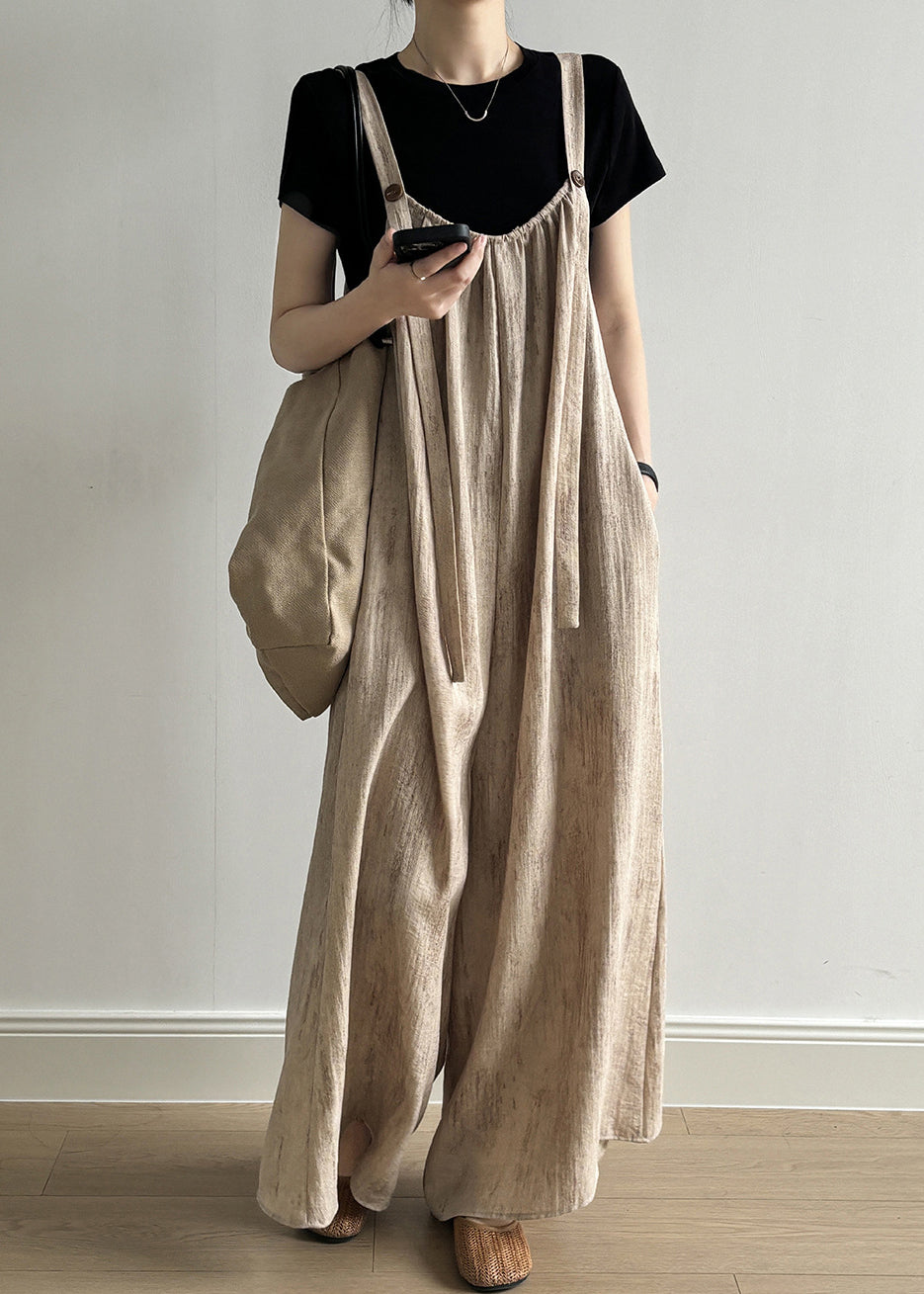 Sleeveless Button Jumpsuit Linen Pockets