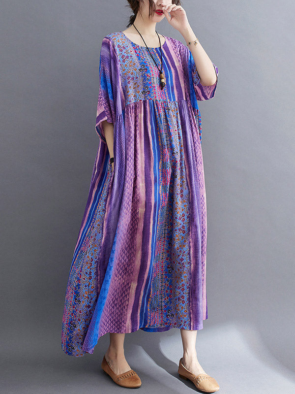 Side Pocket Striped Printed Midi Dress