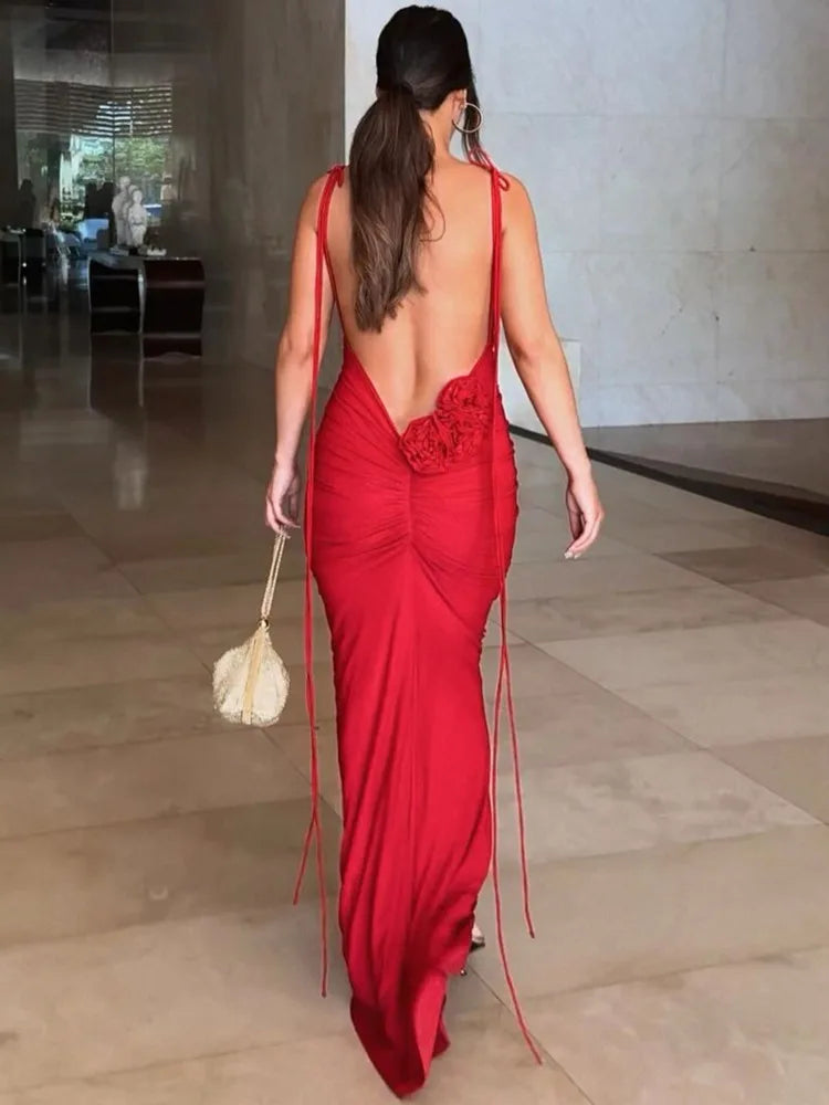 Backless Maxi Dress Spaghetti Strap Sleeveless Bodycon Club Party Long Fishtail Dress