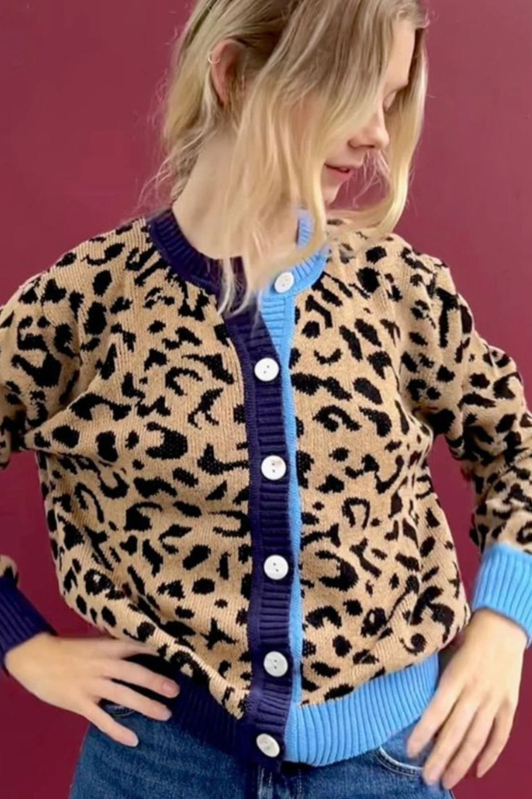 Y2k Leopard Knit Cardigan