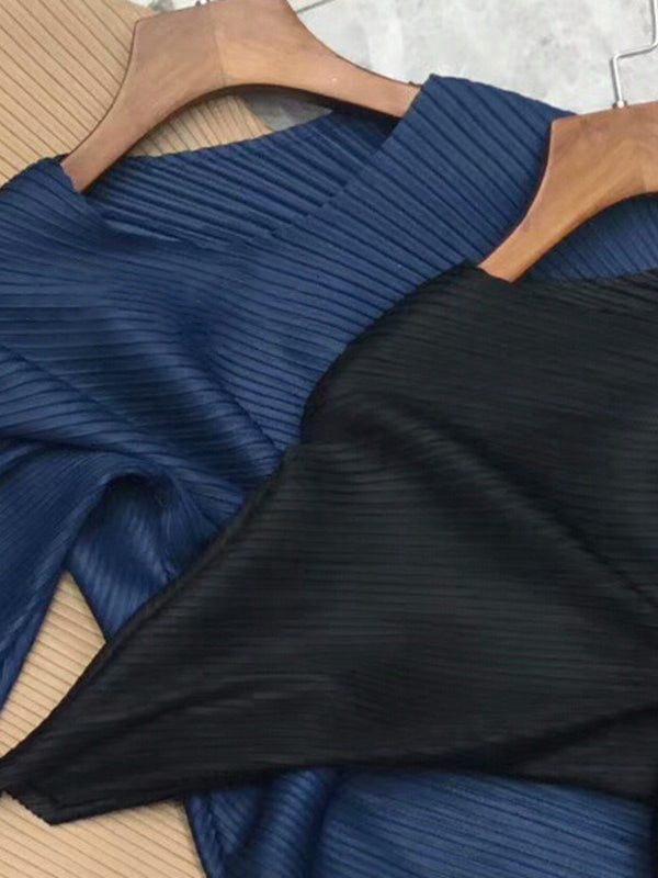 Half Sleeves Irregular Clipping Pleated Color Round-neck Midi Dresses