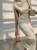 A-line High Waisted Detachable Hollow Split-joint Mock Neck Midi Dresses