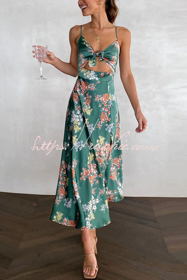 Dreamers Satin Tie Up Slit Midi Dress