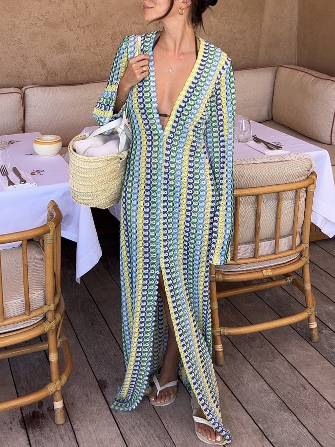 Dawn V-neck Collared Crochet Maxi Dress