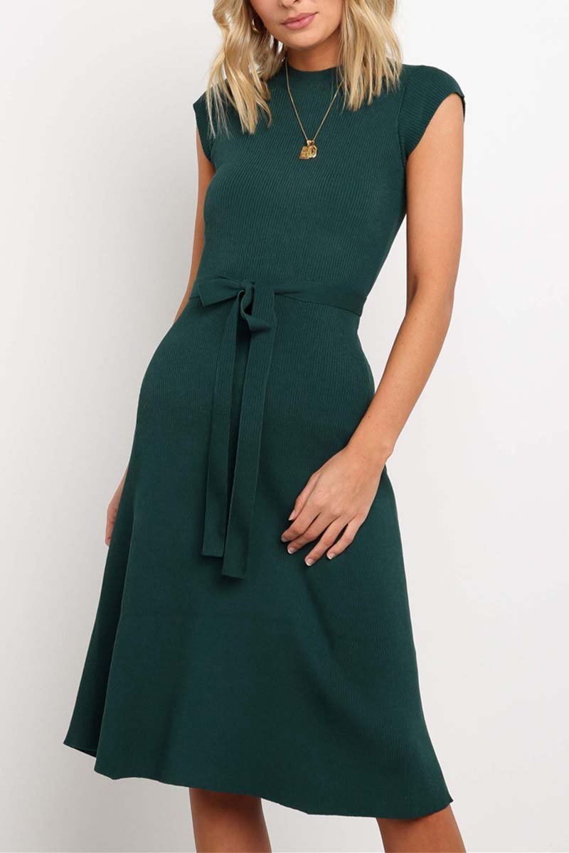 O Neck Dress With Belt(3 Colors)