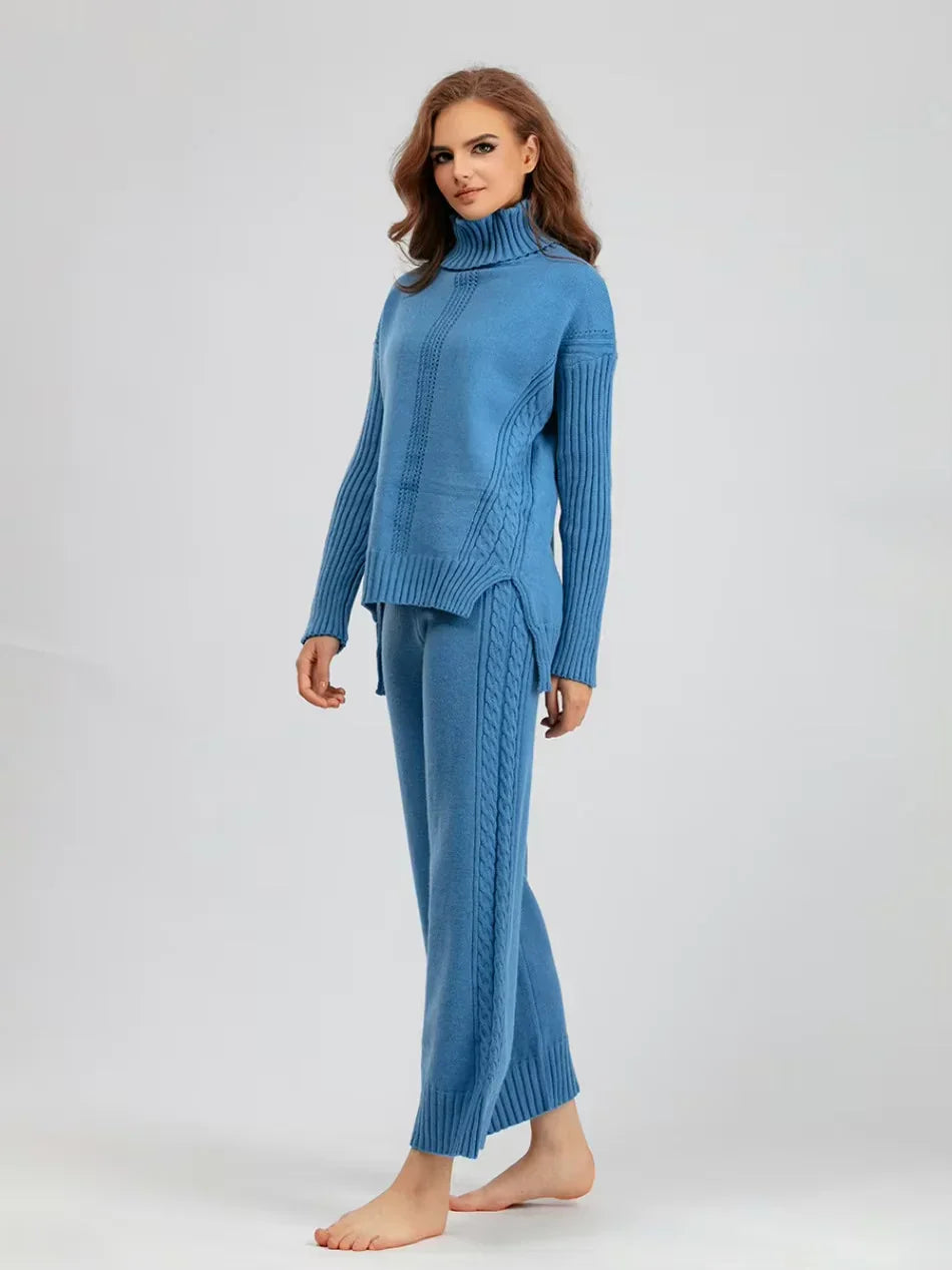 Scarlett - High-neck Knit Sweater & Loose Pants Set