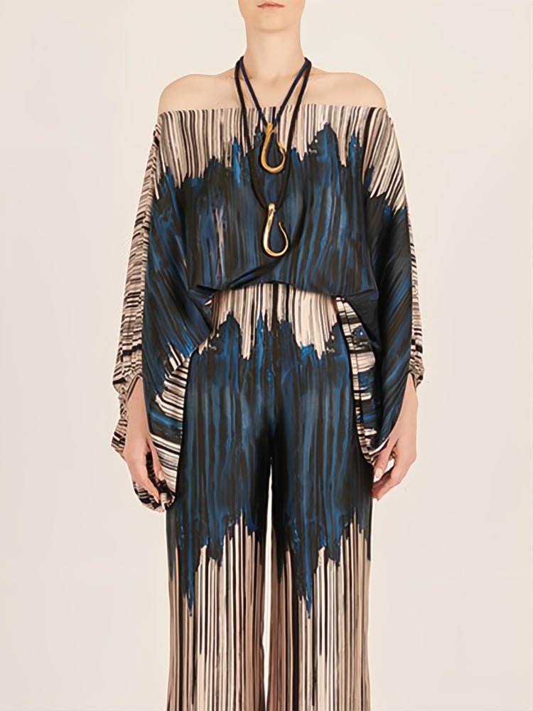 Abstract Waves Two-piece Set - Blue-brown