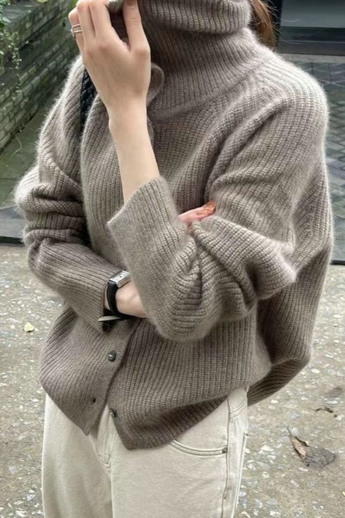 Retro Textured Rib Slim-fit Single-row Button Loose Knit Cardigan