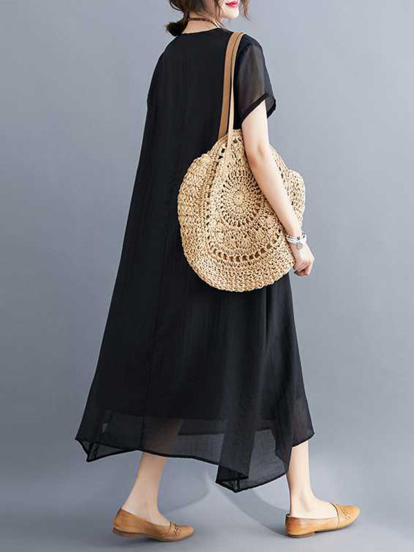 A-line Loose Color V-neck Midi Dresses