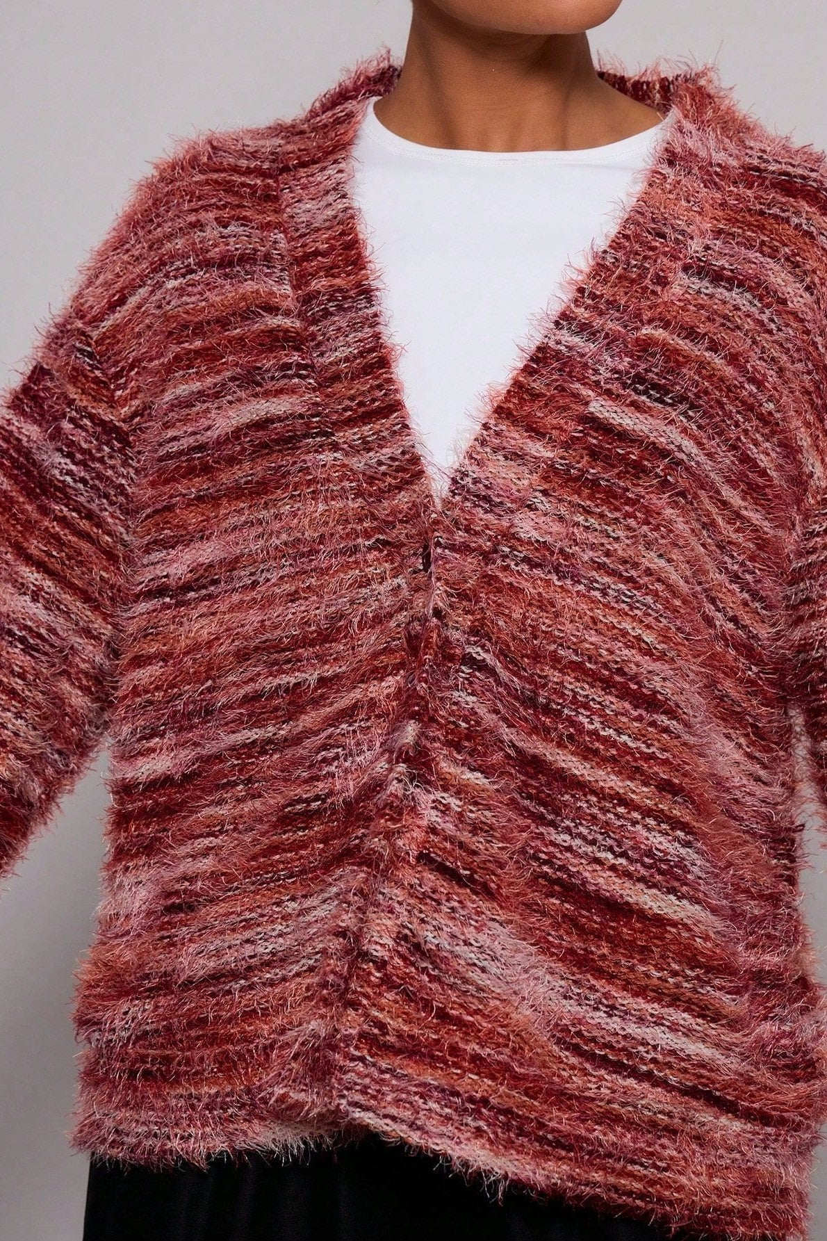 New Retro Deep V-neck Maillard Plush Long-sleeve Knit Cardigan