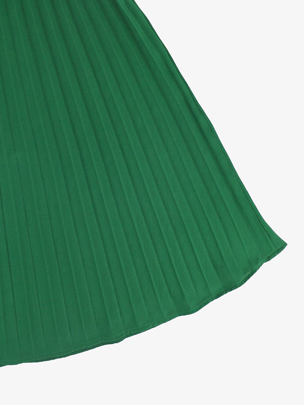 Sleeveless Pleated Color Tied Waist V-neck Midi Dresses