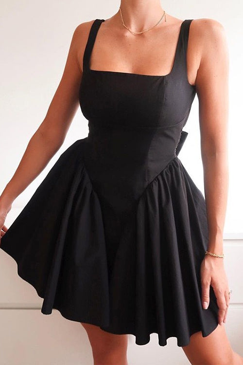Square Neck Bow Knot Backless Mini Dress