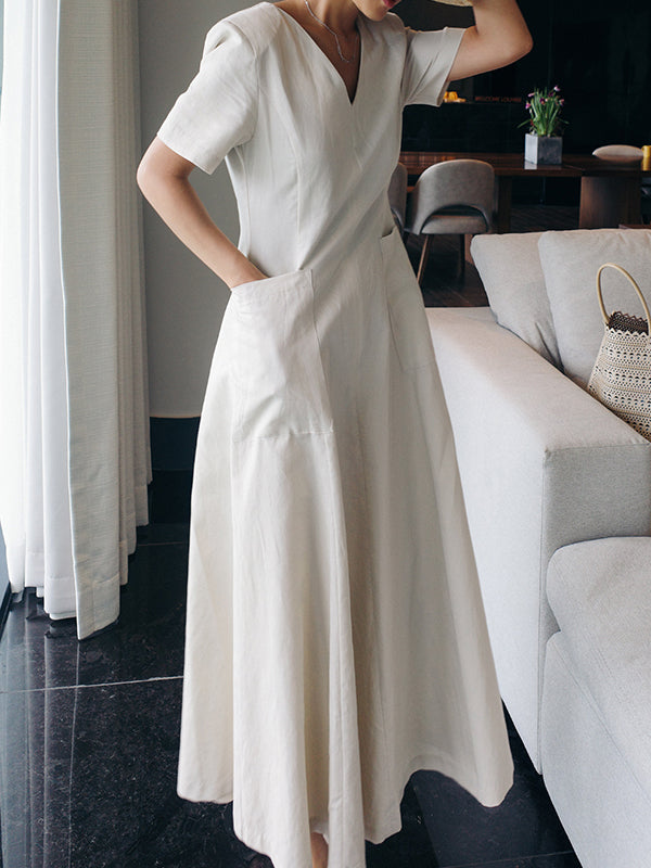 Simple Color Pleated Midi Dress