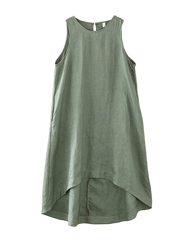 High-low Loose Color Round-neck Midi Dresses