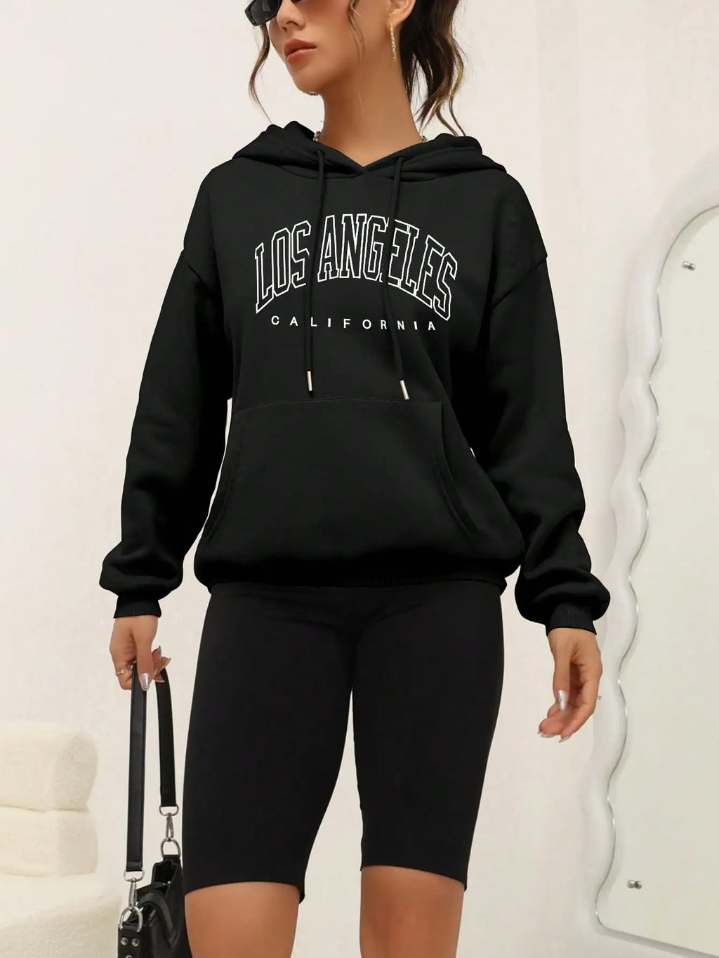Los Angeles Art Letter Design American Style Sweatshirt Autumn Hip Hop Female Hoodies Fleece Top