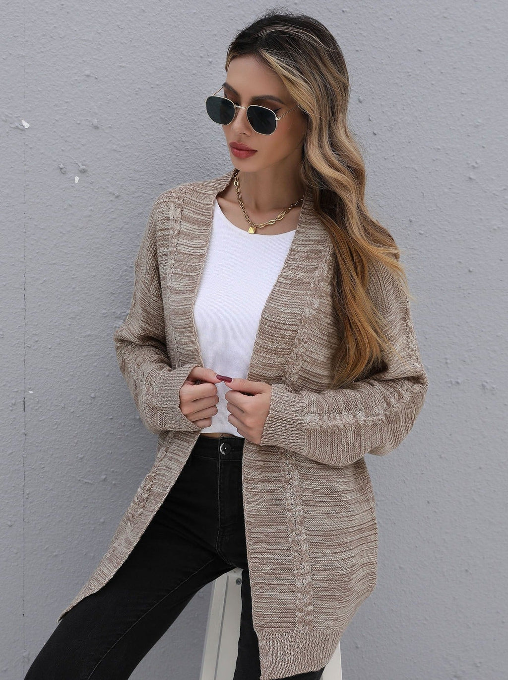 Color Knitted Cardigan Sweater