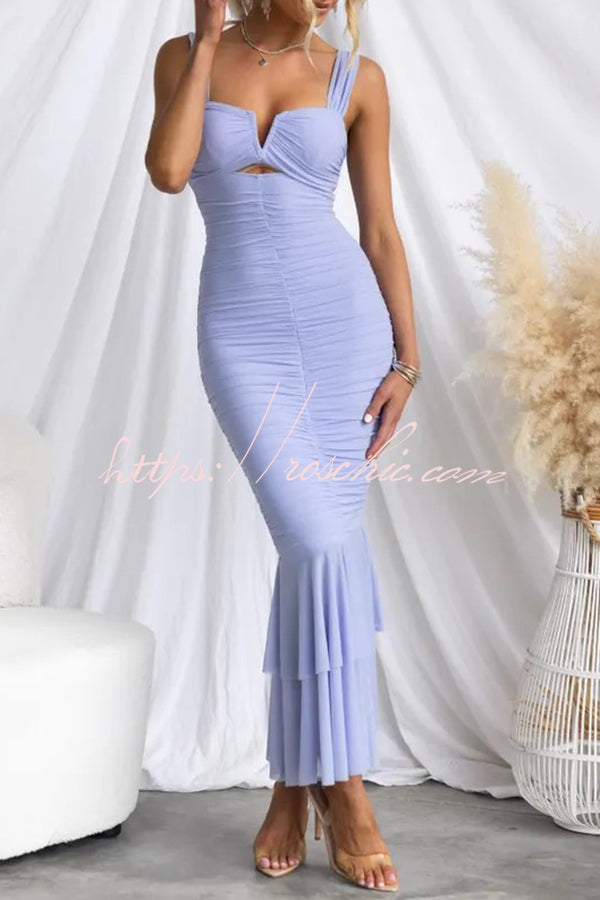 Color High Waist Pleated Mermaid Dress