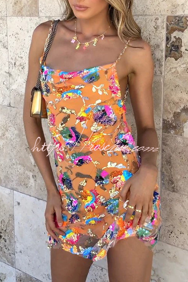 Round Neck Backless Sequin Chain a Line Mini Dress
