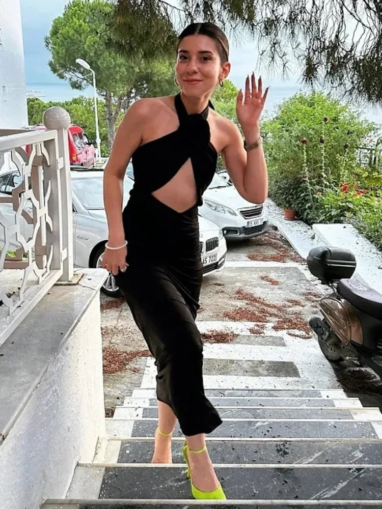 3d Flower Hollow Out Backless ’s Dress Zipper Female Sleeveless Bodycon Maxi Dress Party Club Evening Dress