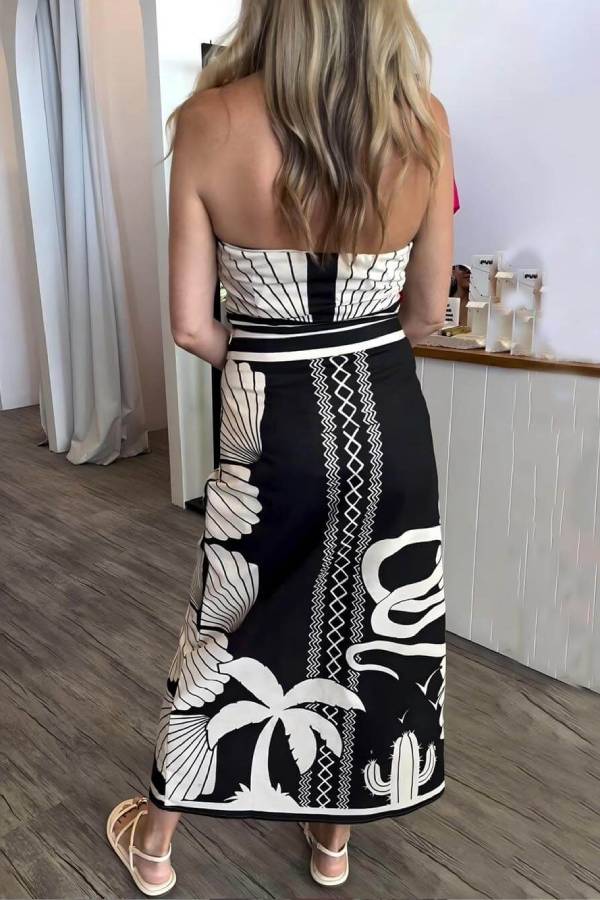 Unique Print Off-the-shoulder Midi Dress