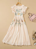 Palm Flying Ruffled Sleeve Pleated Hem Midi Dress