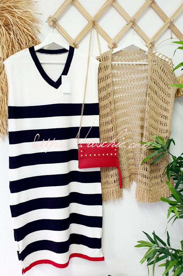 Cutest in the Room Striped V-neck Loose Slit Midi Dress