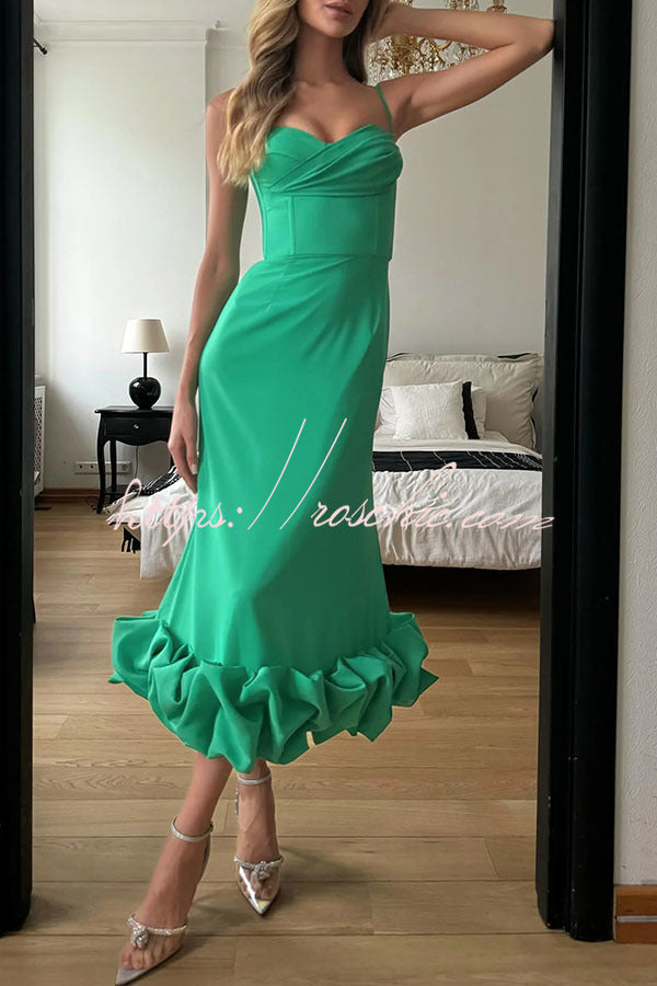 Dreamy and Romantic Ruched Bust Cloud Shape Hem Slip Midi Dress