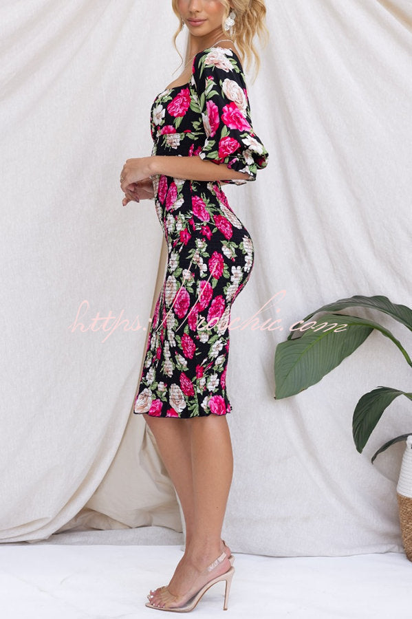 Midnight Beauty Smocked Midi Dress
