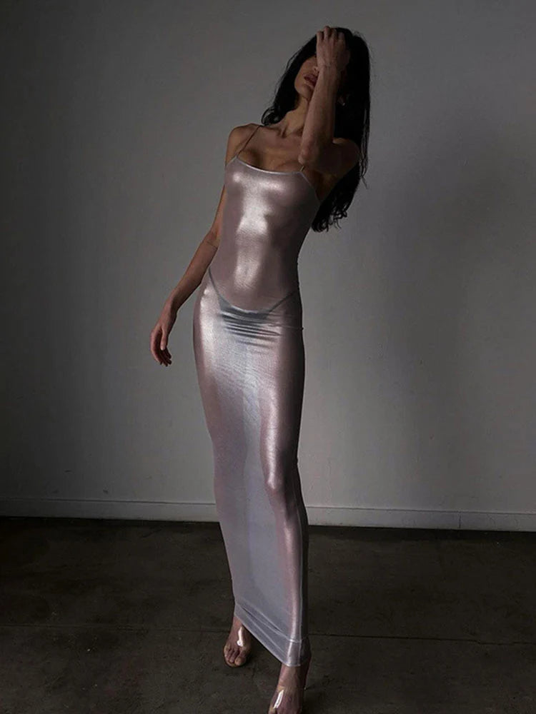 See Through Maxi Dress Strappy Dresses Body-shaping Vestido Female Hipster Attirewear Clothing
