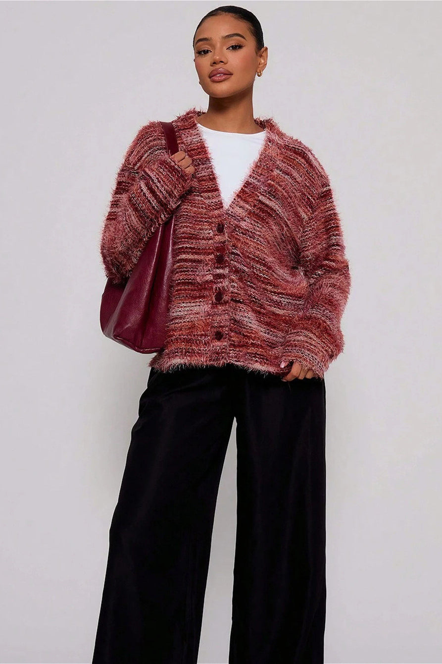 Colorful Striped V Neck Loose Knit Cardigan