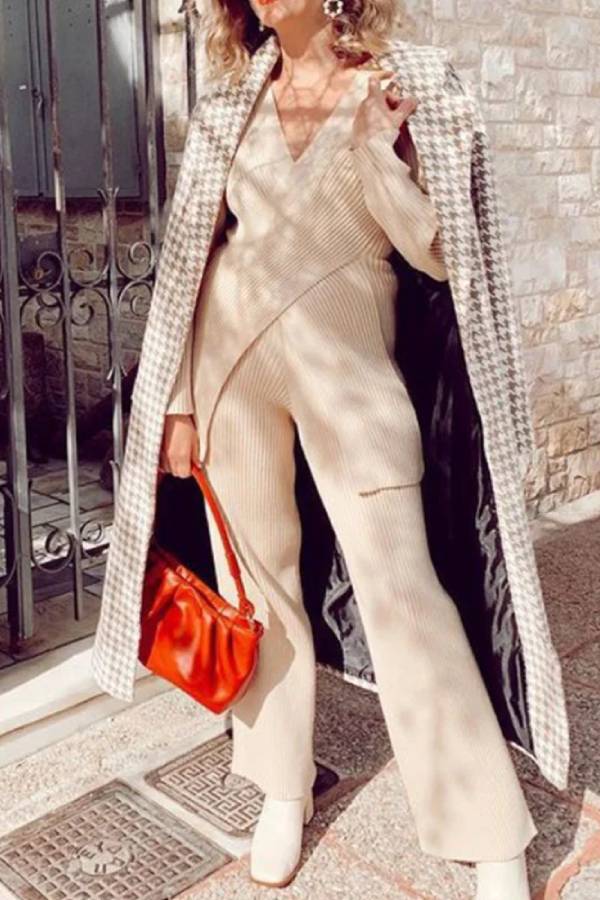 Sweater Wide -leg Pants Two -piece Suit
