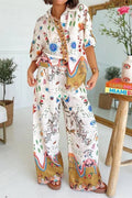 Printed Short Sleeve Shirt & Pants Two-piece Set