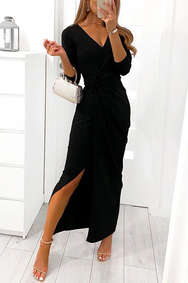 With a Twist Slit Midi Dress