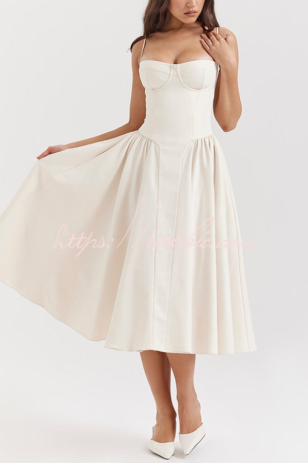 Color Slim Fit Suspender Pocket Midi Dress