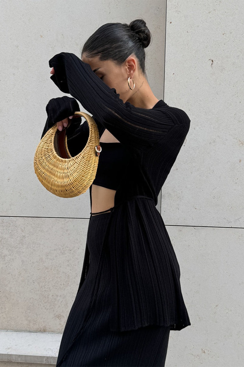 Ribbed Knit Cardigan and Cami Dress Three Piece Set