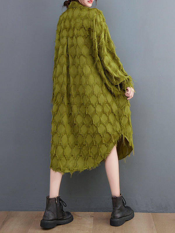 Stylish Long Sleeves Loose Tasseled Color High-neck Midi Dresses