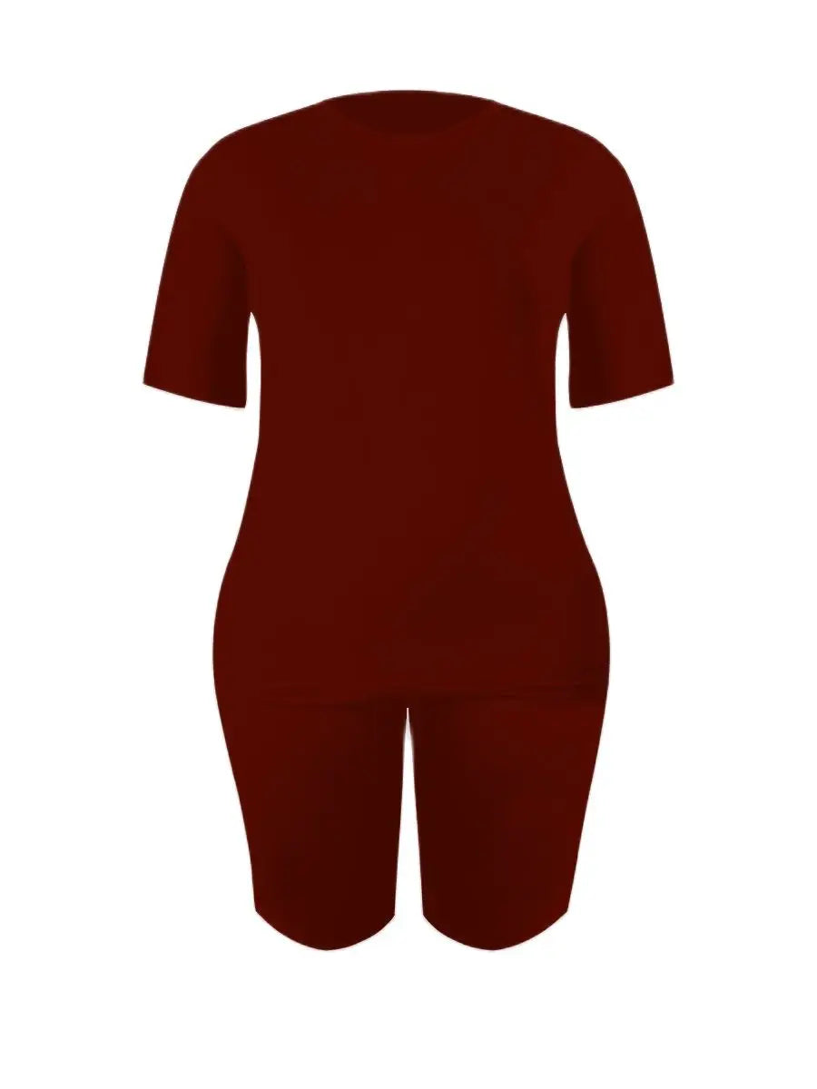 Basic Summer ��s Suit Short Sleeve Top and Pants Color Sportswear Slim Two-piece Outfit