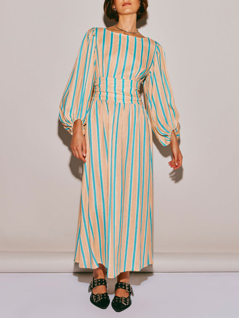 Striped Print Backless Midi Dress