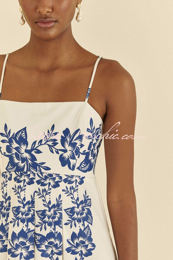 Villa Vacation Print Back Smocked Loose Midi Dress