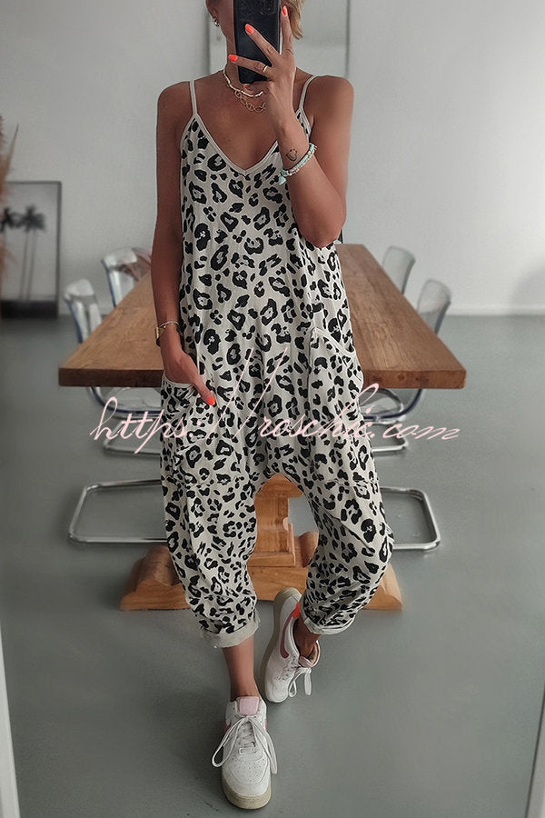 Kind and Leopard Pocketed Relaxed Strap Jumpsuit