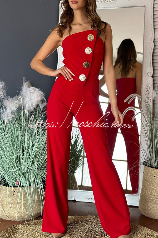 Color Tube Top Gold Button Embellished Bootcut Jumpsuit