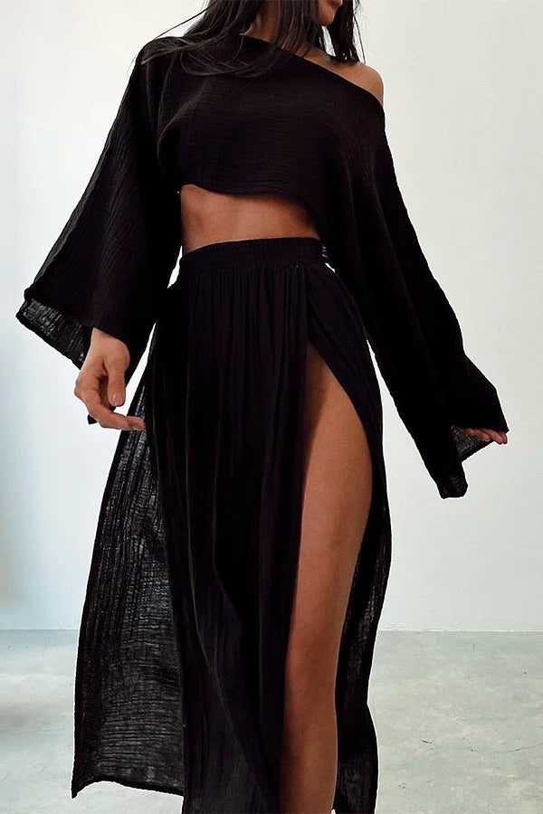 Slit Cotton and Linen Two-piece Set