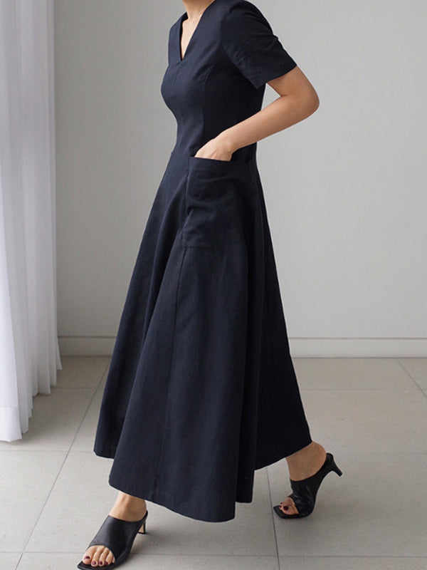 Simple Color Pleated Midi Dress