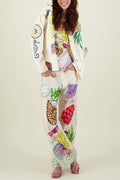 Dream Ocean Satin Unique Print Back Elastic Waist Pocketed Wide Leg Pants
