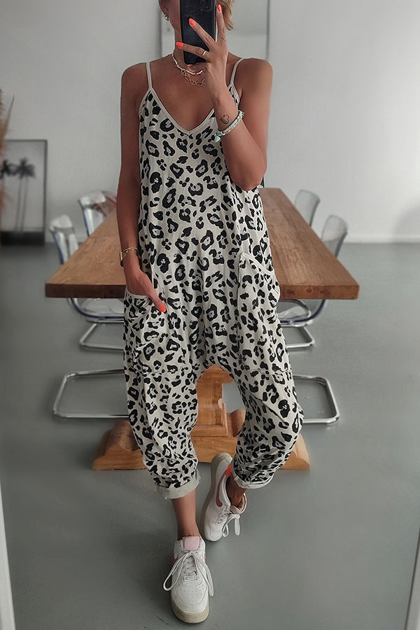 Kind and Leopard Pocketed Relaxed Strap Jumpsuit