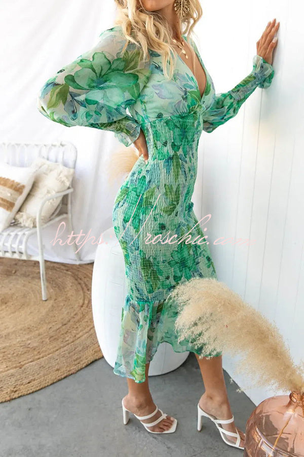 Garden Gathering Smocked Waist Midi Dress